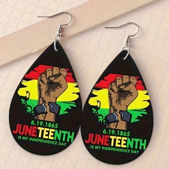 Juneteenth Dangle Drop Earrings - Picture 1 of 2